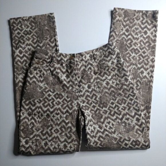 St John Sport Jeans Brown & Cream Geometric Tribal Design, Size - 2 - Picture 1 of 8